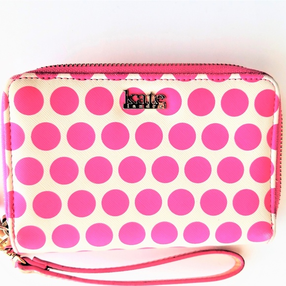 Kate Landry Handbags - Kate Landry Wallet Double Zip Pink Polka Dot